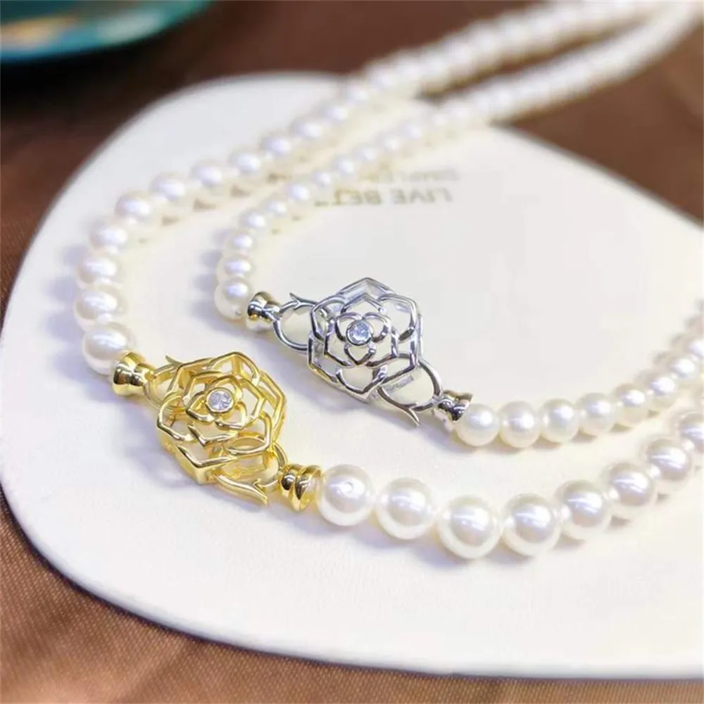 

DIY Pearl Accessories S925 Sterling Silver Single-breasted Fashion Sweater Chain Necklace Handmade Beaded Buckle K207