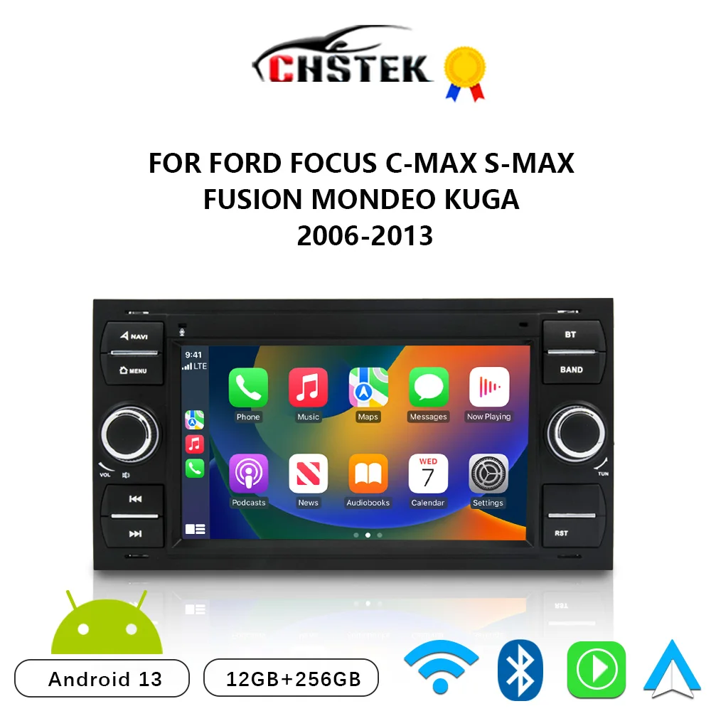 CHSTEK Car Radio Android 13 Carplay For Ford Focus S-Max C-Max Mondeo Galaxy Connect Fiesta 2003-2011 Convers+ GPS BT5.0 WIFI 4G