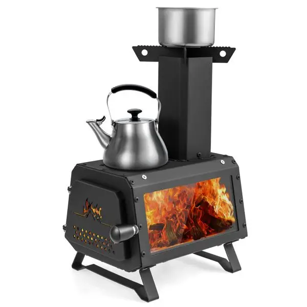 

Portable Wood Camping Burning Stove Heater with 2 Cooking Positions