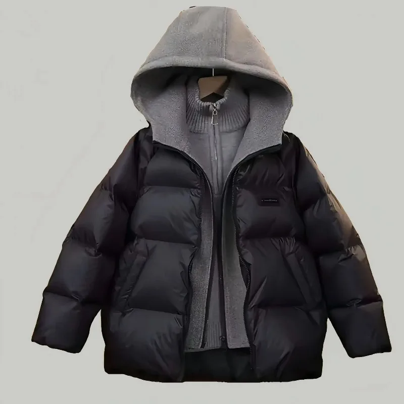 ZOETOPKID Winter Warm Boys Cotton Patchwork Hooded Zipper Puff Jackets School Kids Thick Track Coat Children Outfit Windbreaker