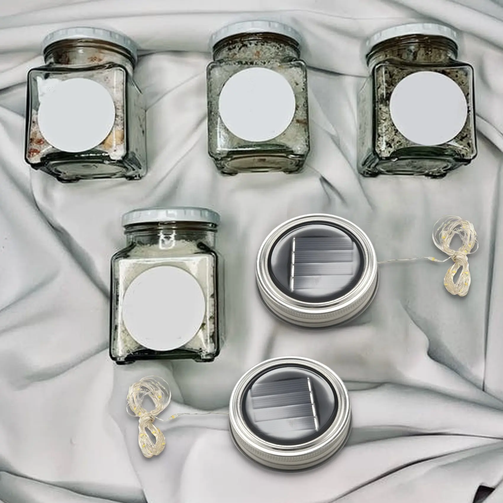 M11K-Solar Jar Lid Lights, 6 Pack 20 Led String Fairy Star Firefly Jar Lids Lights,6 Hangers Included(Jars Not Included), Patio