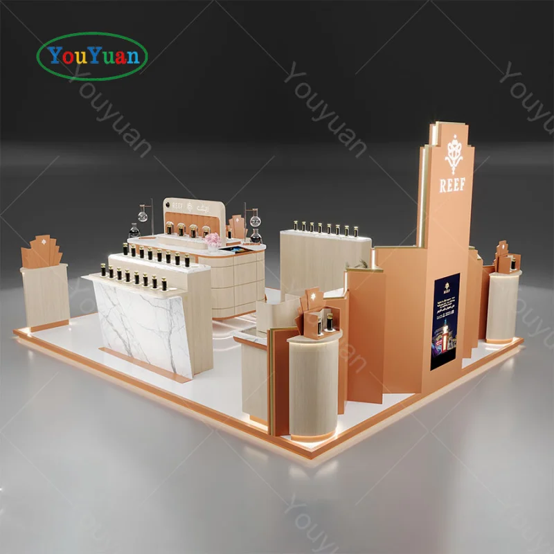 (Customized) modern fashion perfume kiosk cosmetic kiosk design shopping mall fragrance oil display showcase