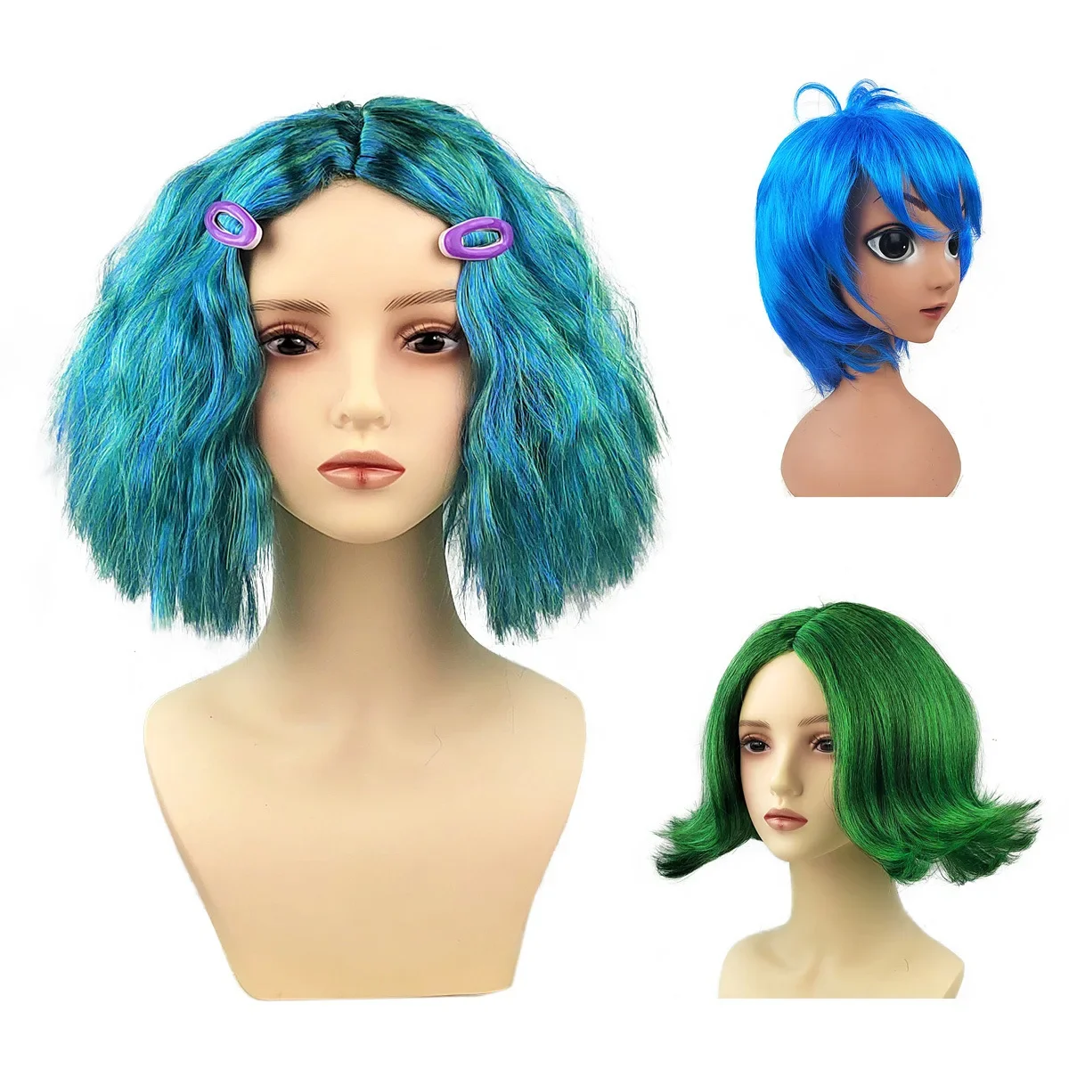 Wigs Anime Joy Sadness Cosplay Halloween Christmas Colored Bangs Short Curls Cute Soft Party Wig Synthetic Costume Cosplay Wigs