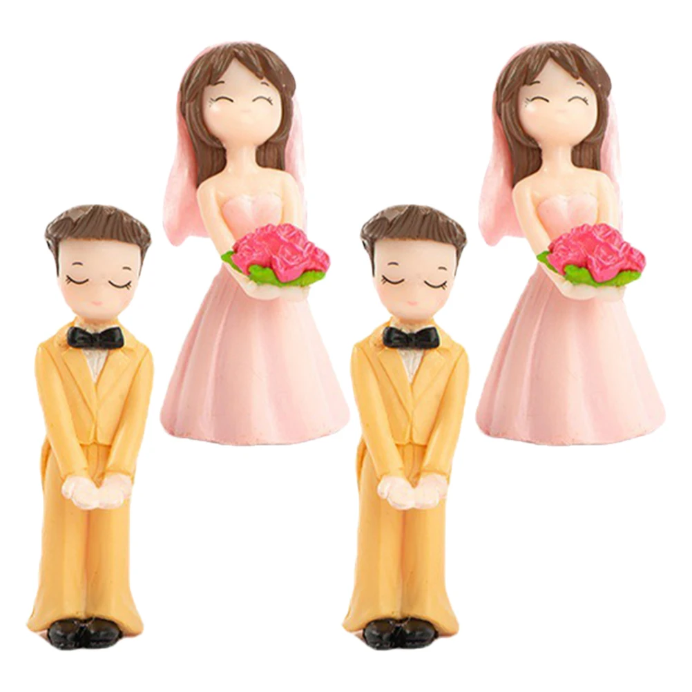 

2Pairs Romantic Couple Micro Landscape Decor Creative Wedding Anniversary Valentine Gift Resin Cute Lover Ornament Desktop