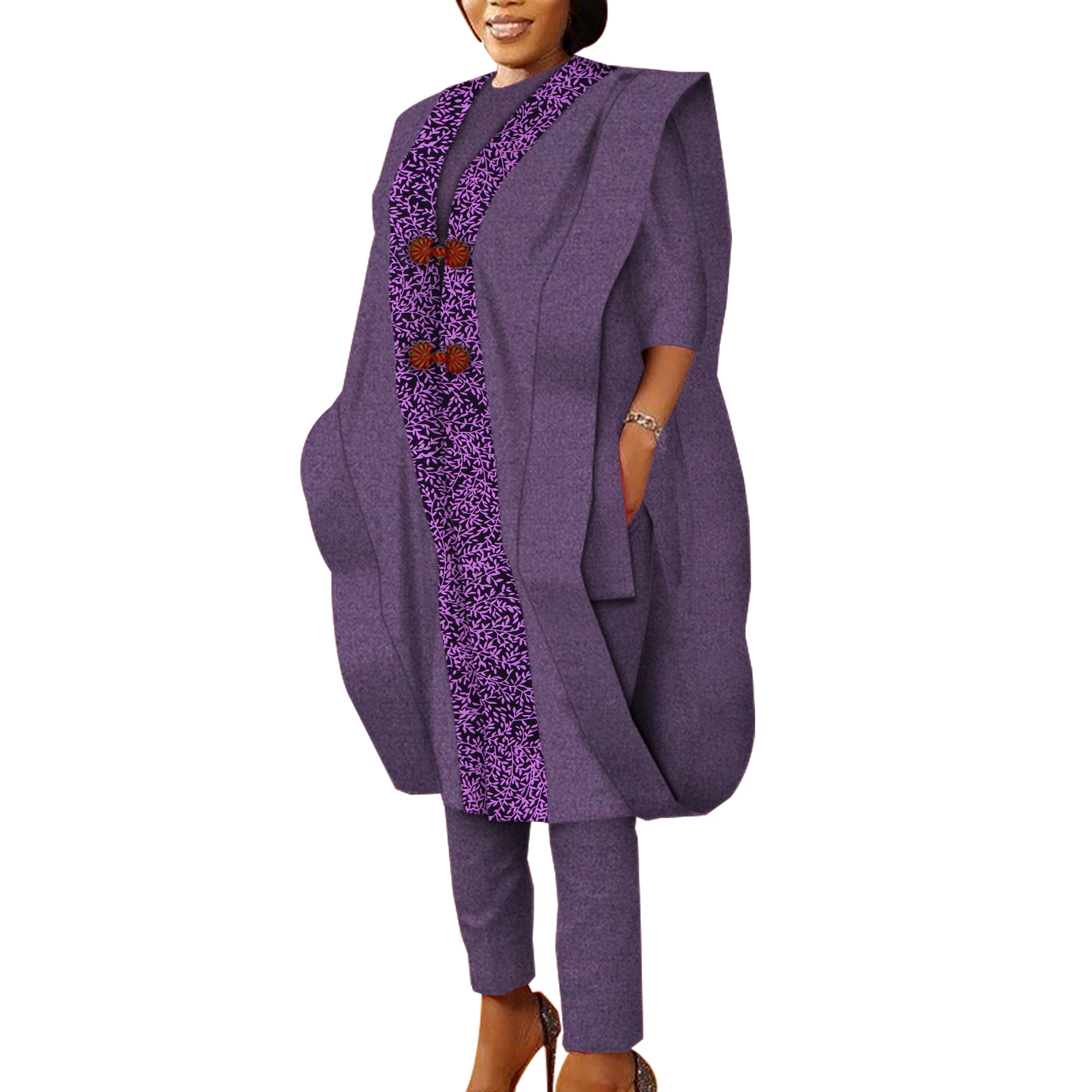 Conjunto de 3 uds de bata Agbada con estampado africano Ankara para mujer, Tops, trajes de pantalón, Dashiki holgado de algodón, ropa de fiesta tradicional Wy5590