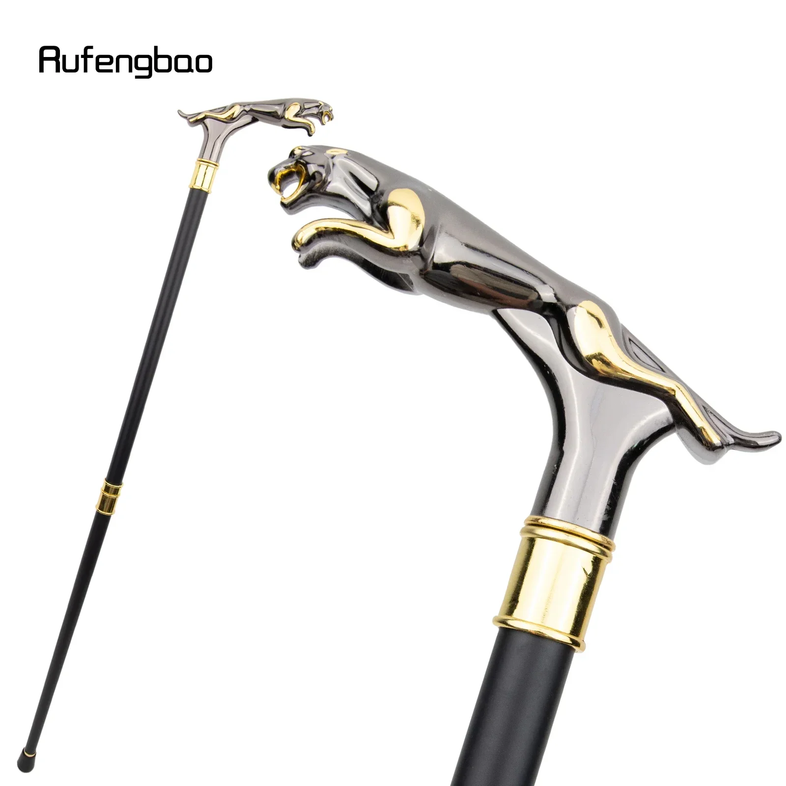 Golden Black Leopard with Tail Fashion Walking Stick for Party Decorative Walking Cane Elegant Crosier Knob Walking Stick 93cm
