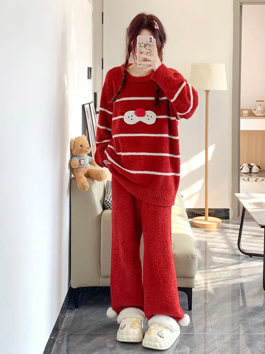 nouvel-an-rouge-tricote-velours-pyjamas-ensemble-femmes-hiver-epaissi-chaud-maison-vetements-ensemble-vetements-de-nuit-de-noel-coedna-chemise-de-nuit-porter