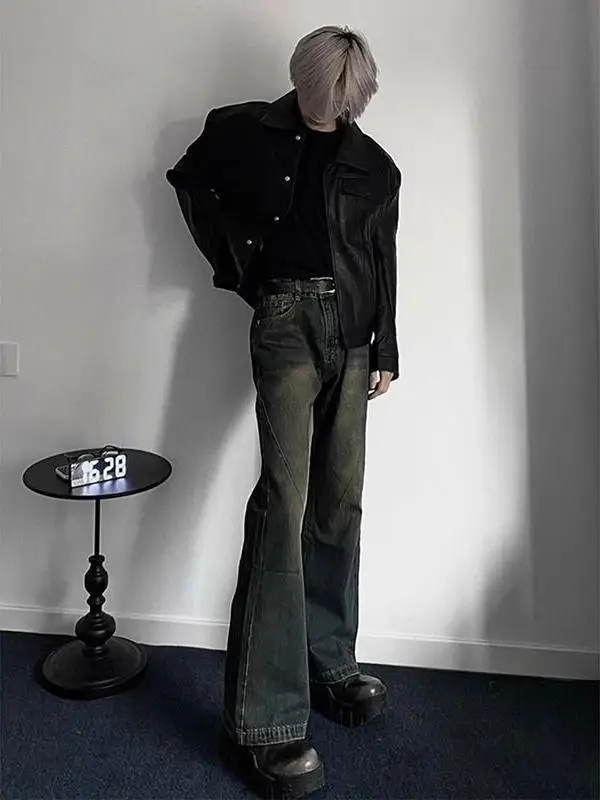 

Мужские джинсы в стиле ретро, с эффектом потертости, широкие штанины, осенне-зимние, с эффектом удлинения ног, прямые, повседневные