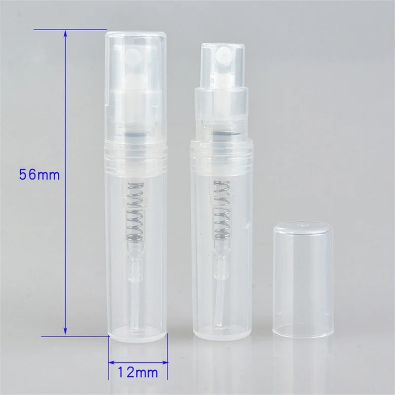 100/200/400pcs 2ML Portable Clear Plastic Spray Bottle Perfume Bottle Atomizer Mini Sample Test Tube Thin PET Vials Wholesale