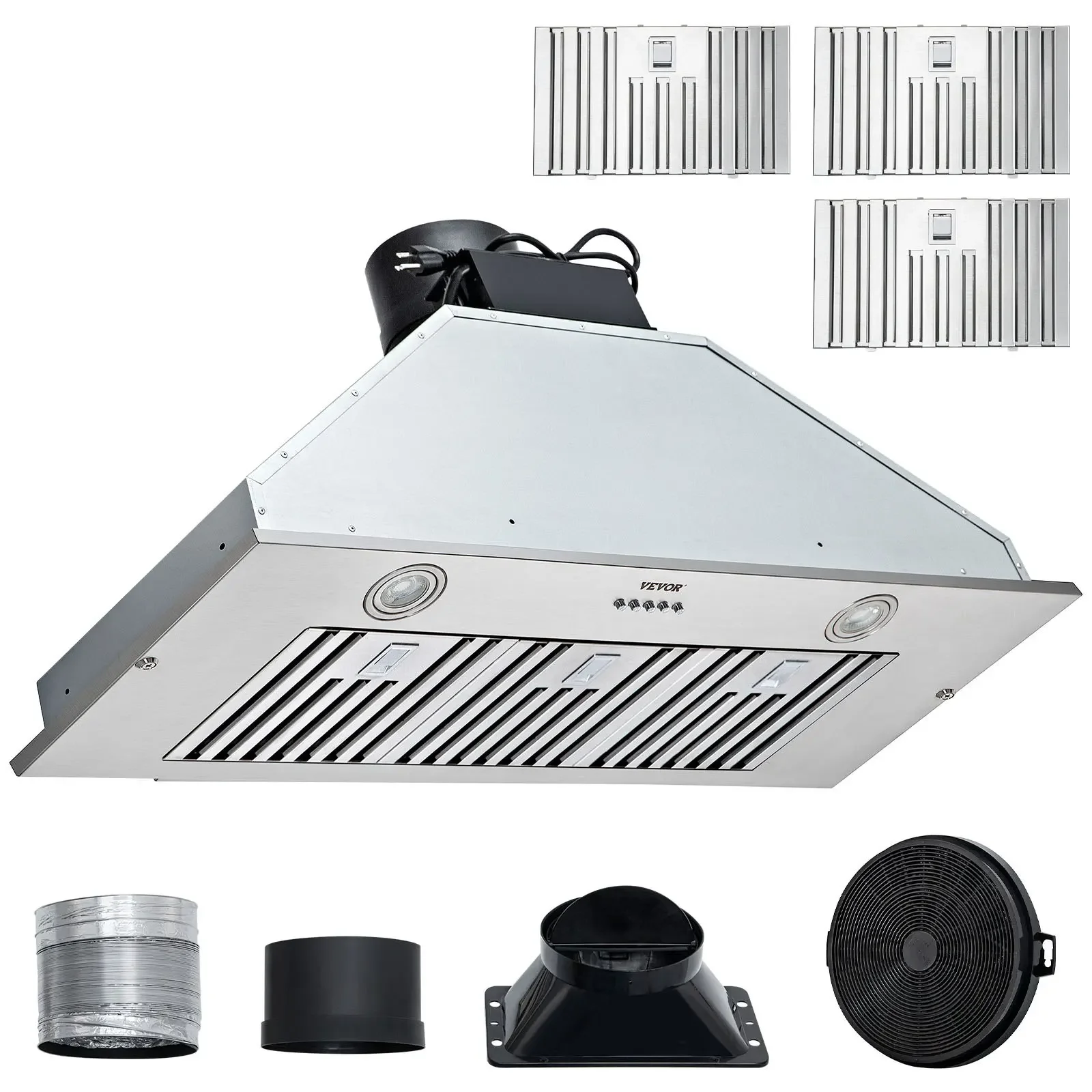 

Insert Range Hood, 800CFM 3-Speed, 36 Inch Stainless Steel Built-in Kitchen Vent With Push Button Control LED Lights Baffle