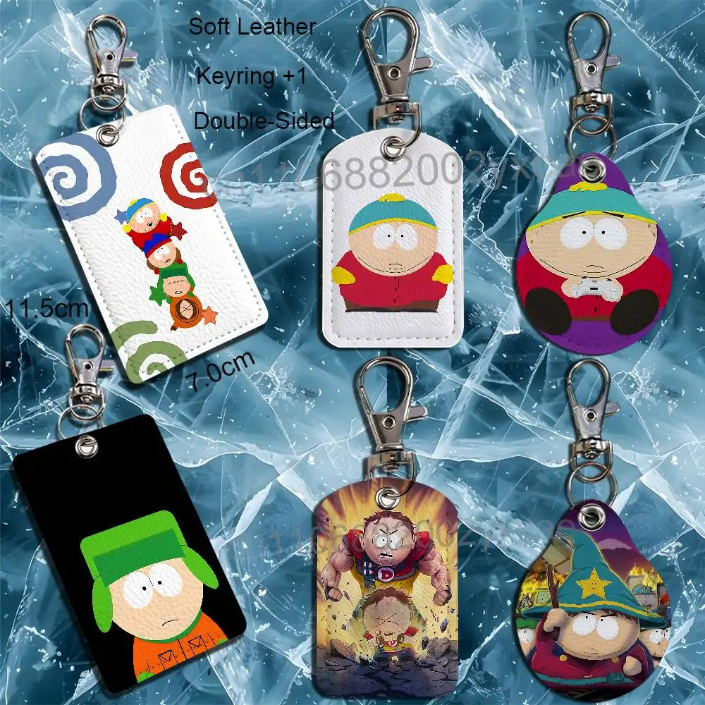 

Round head brain South Park Leather Card Holder with Exquisite Keychain purpose Case for Metro ID Access Control Card Badge