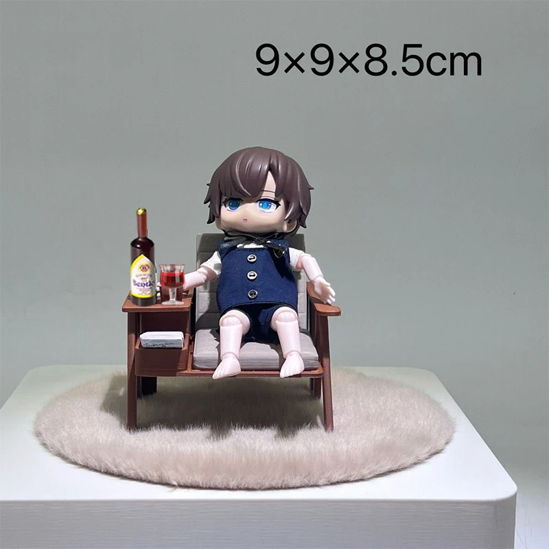 Accessoires pour maison de poupées, modèle Miniature, chaise de Simulation/bouteille/verre à vin, chaise à dossier décontracté, décor de scène, chaise de lecture de poupée