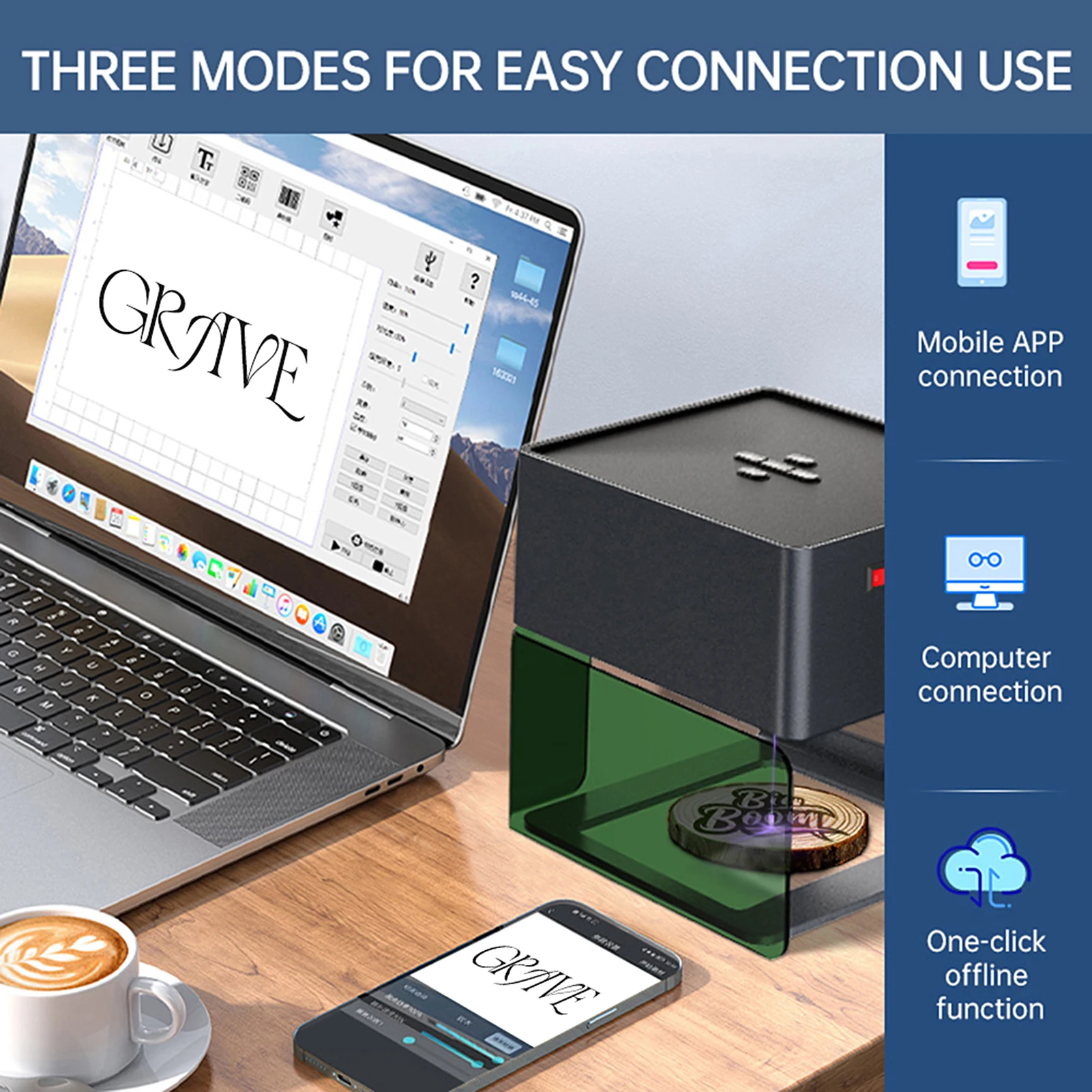 【Nuevo】Máquina de grabado portátil para impresora de logotipos artesanal DIY, área de tallado de 80x80mm con 4 Uds de columnas elevadas + gafas
