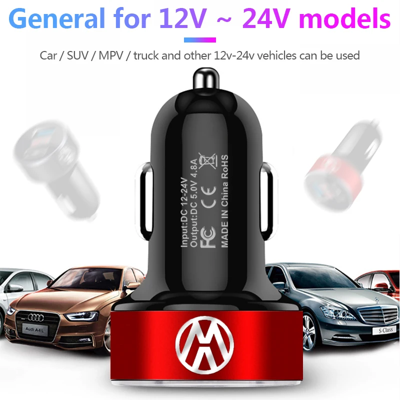 Car Charger 2 USB Ports Fast Charging Digital Display Car Accessories For Volkswagen VW RLine R GTI Golf Amarok Phaeton Tiguan