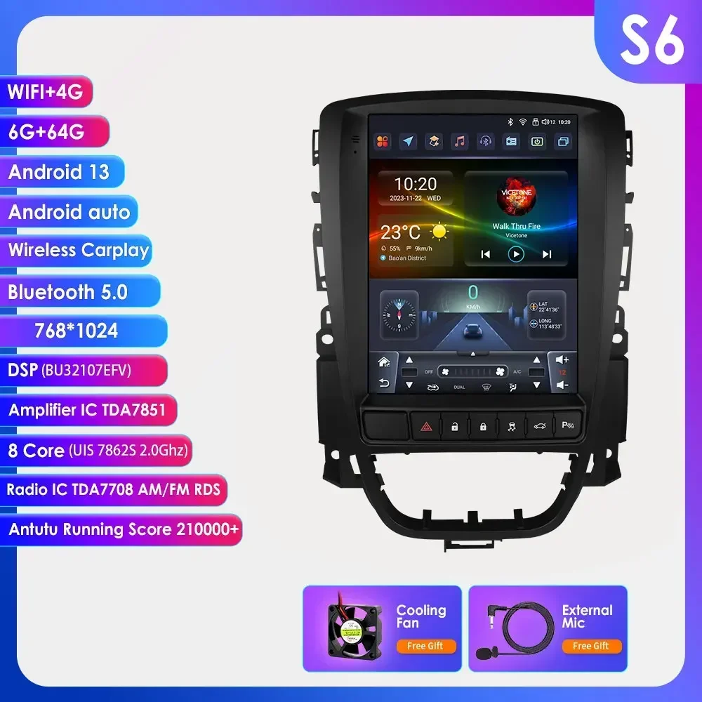9.7 Inch Android 13 Auto Radio Voor Opel Astra J Vauxhall Buick Verano 2009-2015 Multimedia Video 4G Wifi Carplay Head Unit 7862
