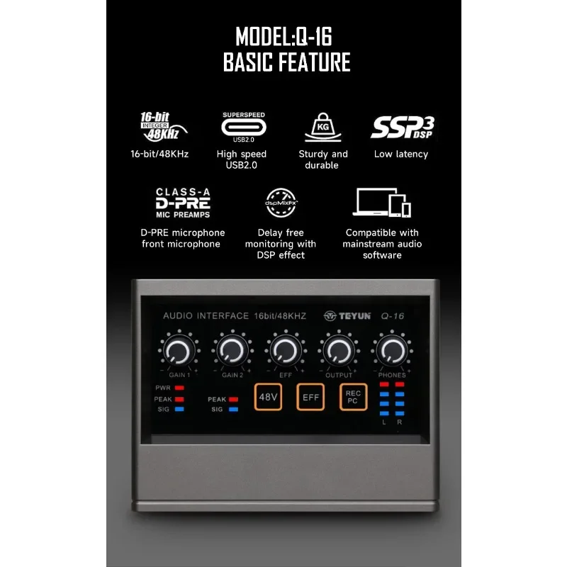 Scheda audio Q16 MINI Mixer audio per microfono livestream podcast registrazione di schede audio