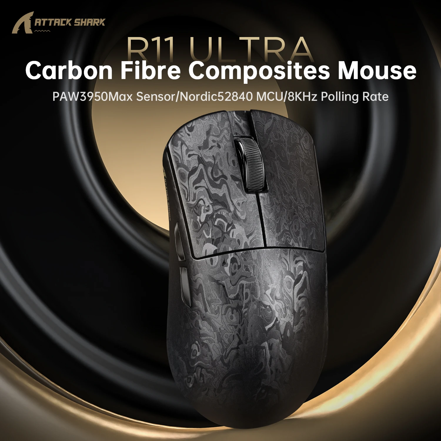 ATTACK SHARK R11 ULTRA Ultralight Carbon Fiber Mouse 8K Polling Rate Omron 100M Switch Nordic 52840 300mAh Battery FPS Gaming