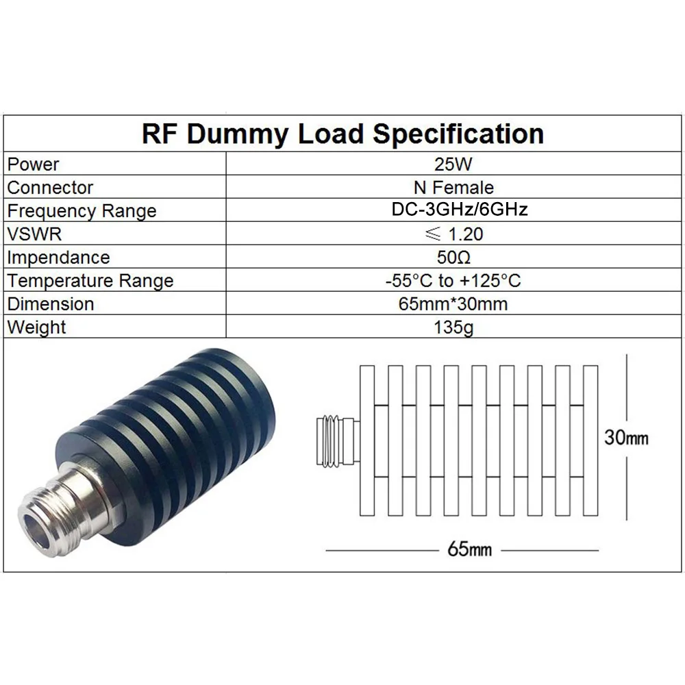 1PC RF Coaxial Termination Dummy Load 5W-100W 3GHz-6GHz 50Ohm N Female Plug Connector Nickel Plated for RF Accessories