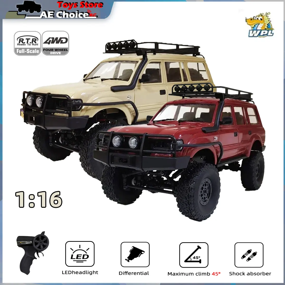 

WPL C54 C54-1 2.4G RC Car Remote Control 4X4 Off Road LC80 Model LED Light 1/16 Climbing RC Truck Electric Toy Car Gift for Boy