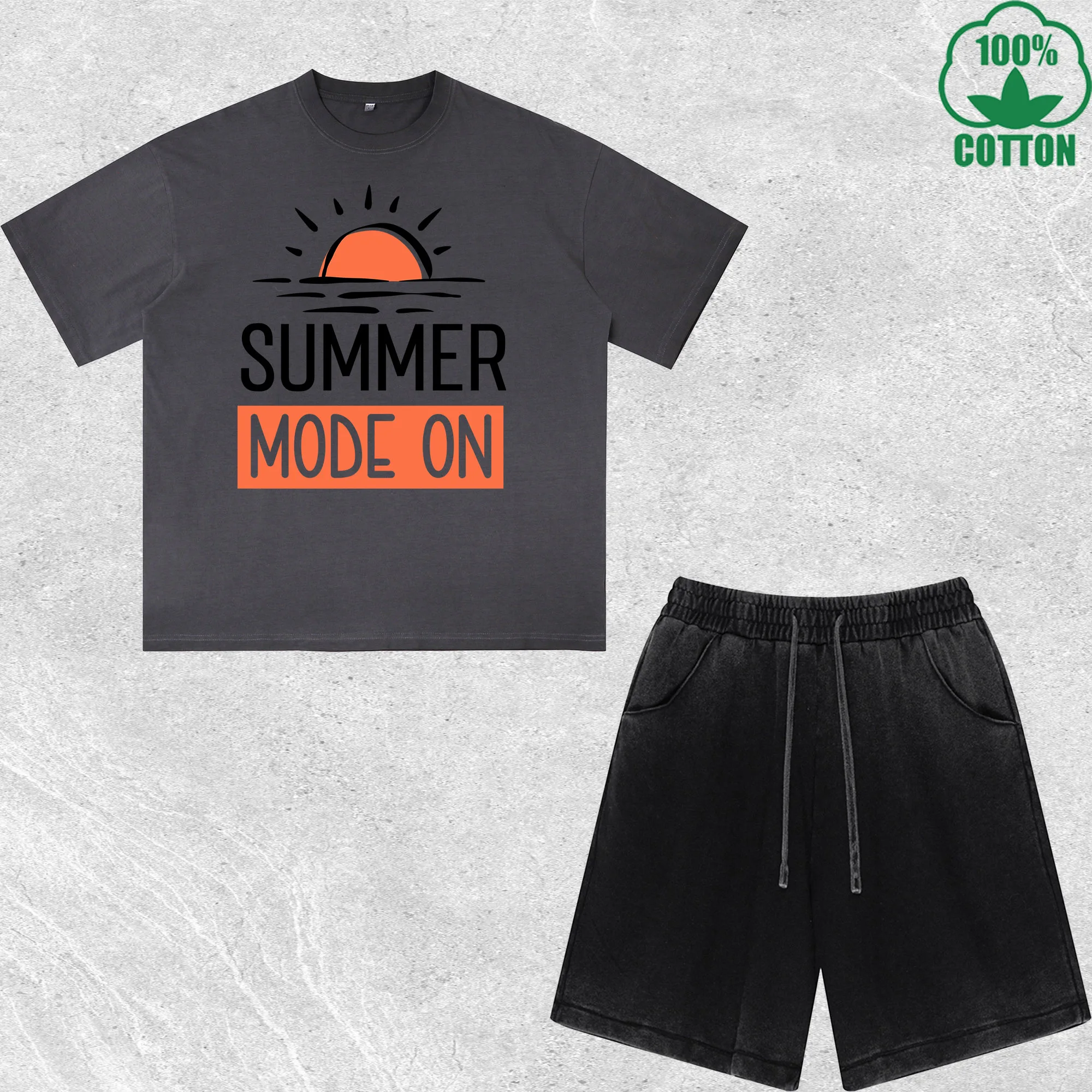 

Summer Mode on Printed Dirty Wash T-Shirt Shorts Set Combo Loose Trendy Fashionable 100%Cotton Black Suit