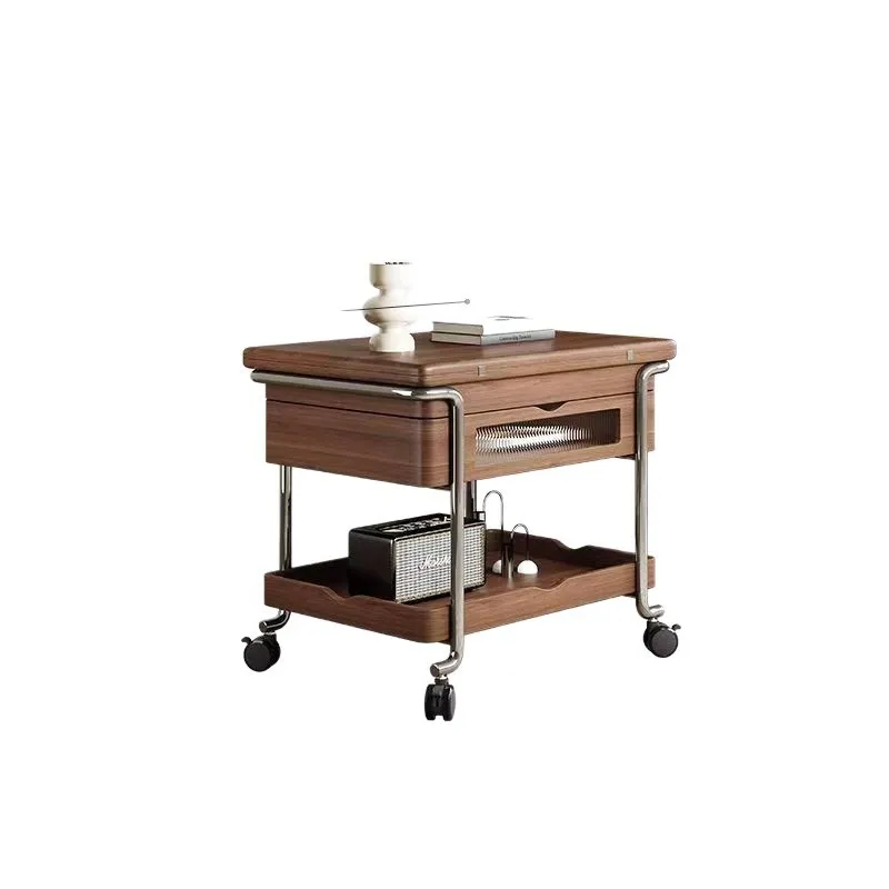 

Caramel color medieval trolley living room dual-purpose movable folding movable small push table liftable coffee table