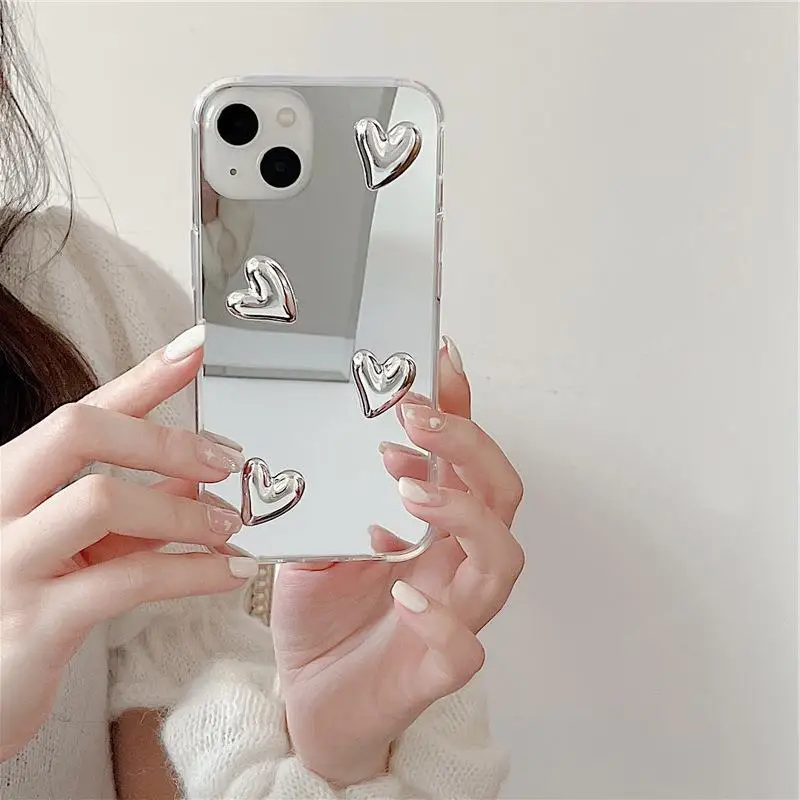 Cute 3D Love Heart Mirror Silicone Case For Samsung Galaxy S23 Ultra S22 Plus S21 FE 5G Cover S23Ultra S22Plus Funda S 23 22 21