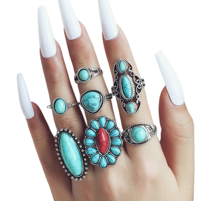 30pcs/100pcs/Lot New Design Mix Style Bohemia Finger Rings For Women Gothic Vintage Fake Opal Stone Jewelry Wedding Party Girls