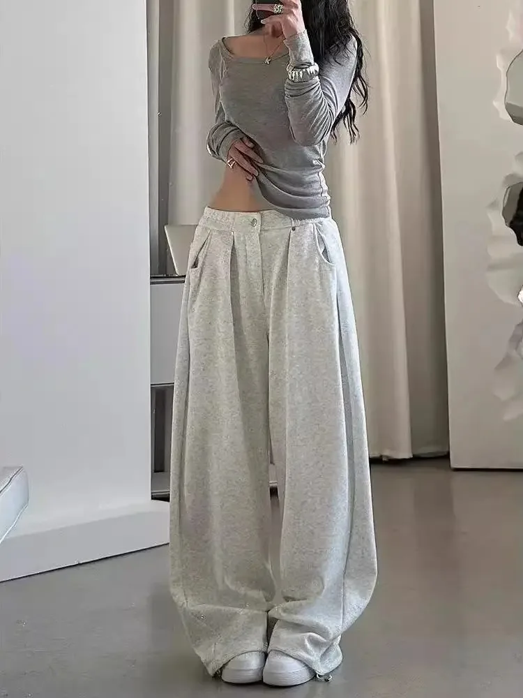 

Solid Color Basic Sports Pants for Women Simple Full Style Loose Wide Leg Pants Oversized Retro Streetwear Outdoor Sportswear