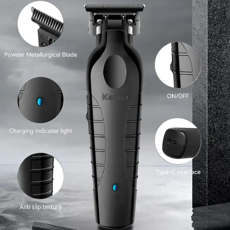 Kemei Men\'s Cordless Hair Clipper USB Rechargeable Electric Hair Clipper Zero Gap Trimmer Electric Hair Cutting Machine KM-2299