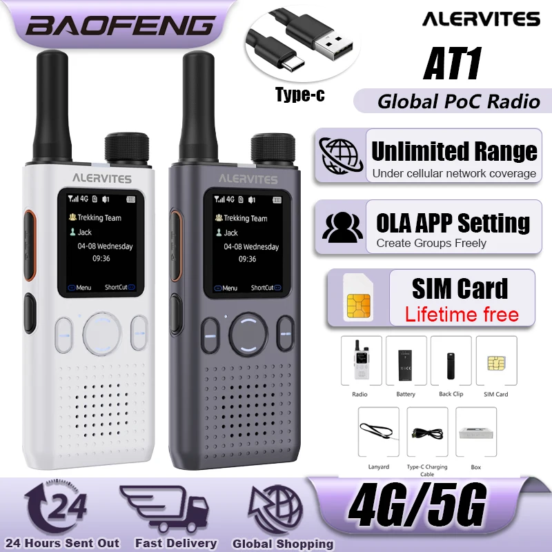 ALERVITES AT1 POC Radio Lifetime Free Use Unlimited Range Portable Baofeng 4G/5G Network Walkie Talkie Ultra-light Type-C Charge