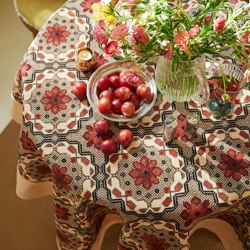 Vintage Countryside Tablecloth Thickened Linen Fabric for Rustic Natural Dining Decor Holiday Ambience Luxe Elegance Tablecloth