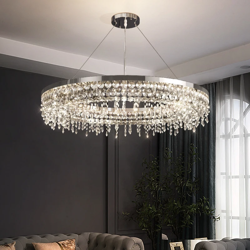 Moderno lusso cristallo Led lampadario cerchio anelli lampadario soggiorno decorazione sospensione Lamparas infissi per scale Villa