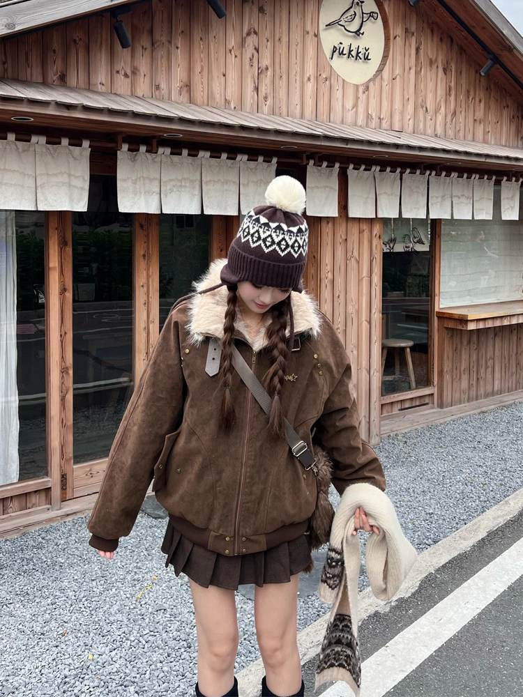 

Белый Oneko, американский ретро-замшевый меховой воротник, хлопковая куртка, женская зимняя одежда, новый дизайн, мотоциклетная хлопковая одежда, тренд