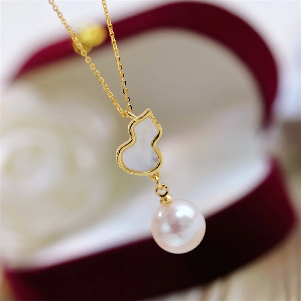 Pearl 18K gold-plated copper thick gold-plated gourd symbolizing fortune and fortune, pearl pendant 8-12mm