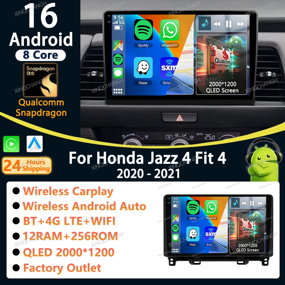 Android 16 Car Radio Carplay Auto For Honda Jazz 4 Fit 4 2020 - 2021 Dash Fitting Panel Kit Accessories 2 DIN Audio Player Video