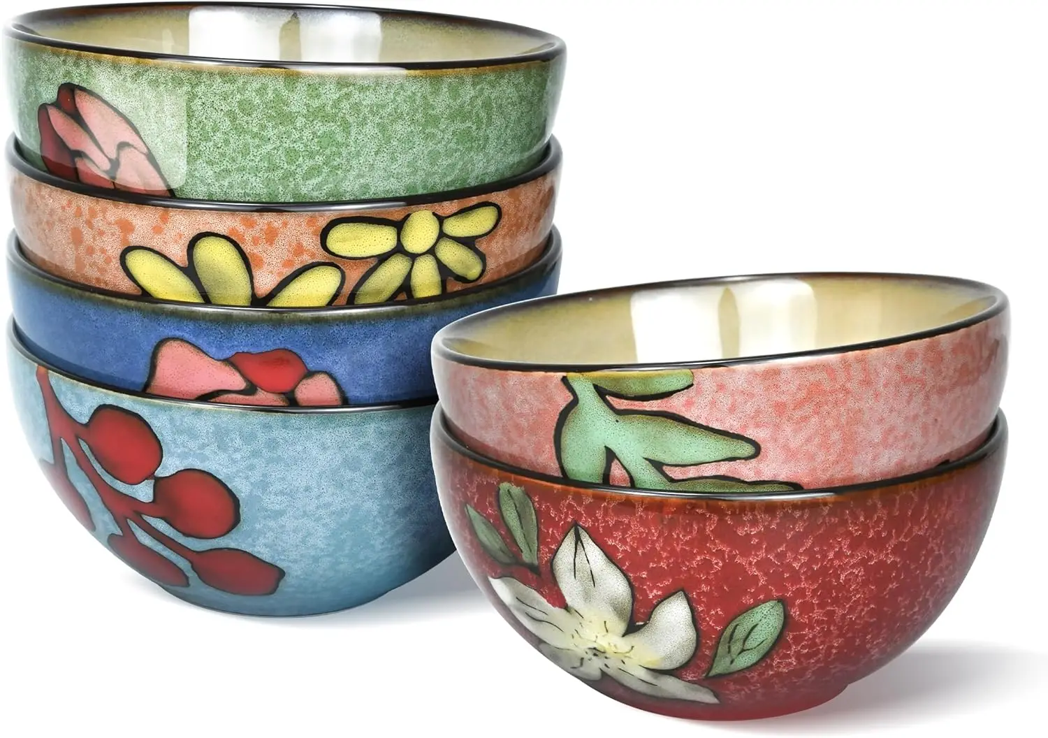 

Ceramic Cereal Bowls Set of 6, Floral Design 6 inch – 28oz for Cereal, Salad, Soup, Dessert, or Snacks, Microwave, Dishwasher Sa