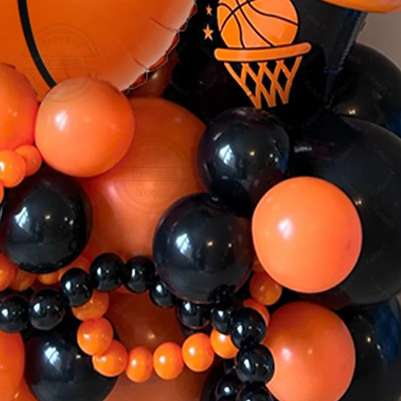 Set di 40 palloncini in lattice nero arancione con numero nero Palla da basket in alluminio per decorazioni per feste con palloncini di compleanno