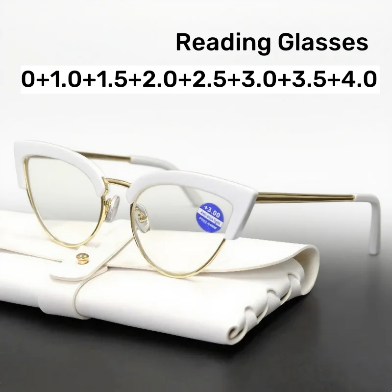 

Fashionable Metal Cat-eye Presbyopia Glasses for Women Large Frame Comfortable Far Sight Glasses Anti-blue Light Reading Glasses