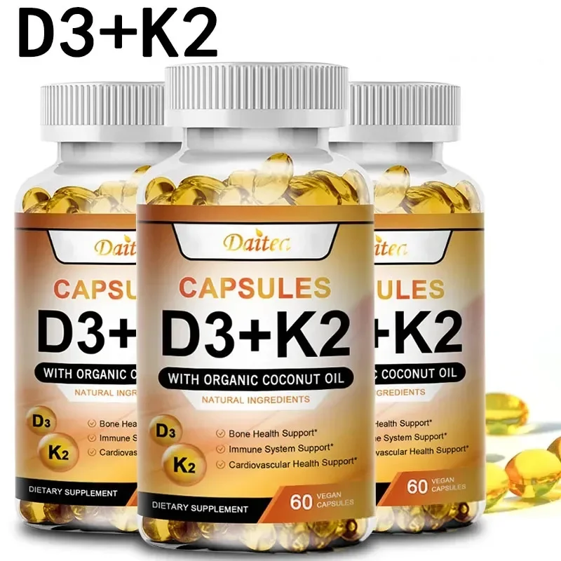 

Vegan D3+K2 Capsules Promote Bone, Heart and Joint Health - Promote Calcium Absorption - Support The Immune System