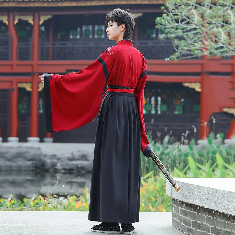 Hanfu Men Chinese Traditional Embroidery Hanfu Dress Male The Untamed Costume Red&Black Hanfu Jacket For Men WORD OF HONOR