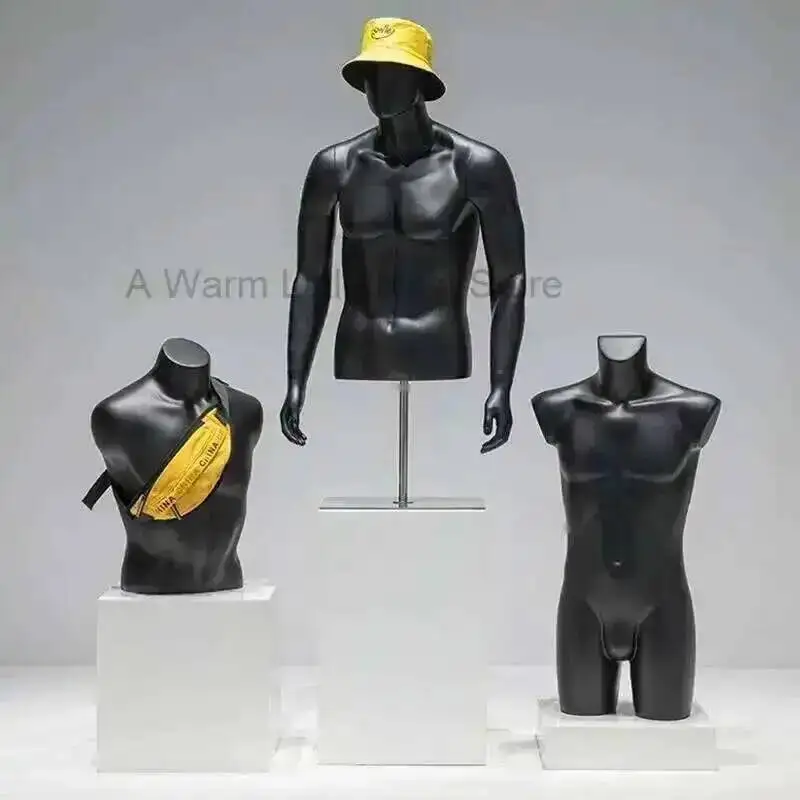 

Mannequins Small Man Clothing Body Half Shelf Store Male Fake Body Mannequin Props with Metal Base Fashion Window Display Stand