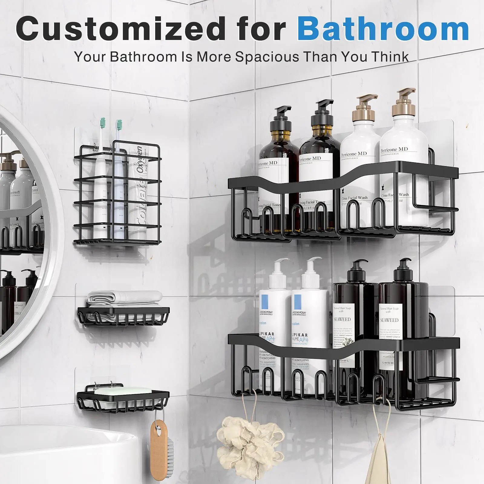 

Bathroom 5-Piece Storage Rack Waterproof Non-Perforated Wall-Mounted Space Bottle Can Finishing Bathroom Facilities