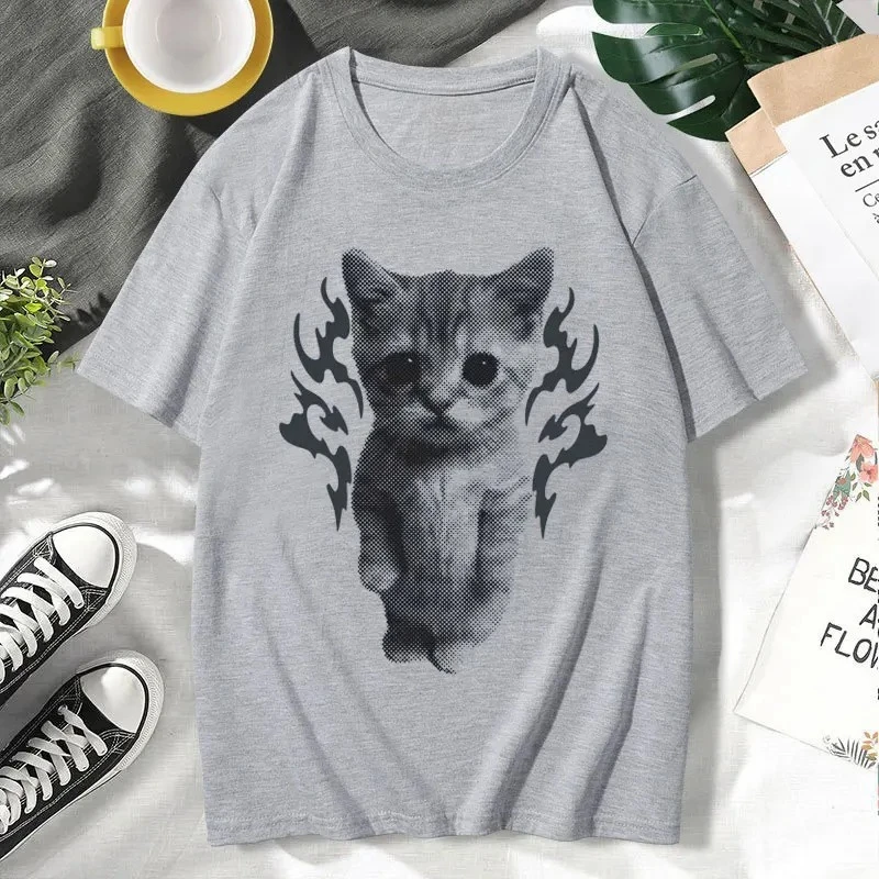 Summer Fashion Streetwear Oversized Tshirts Y2K Goofy Cat Funny Meme T Shirt Men Women 9Os Vintage Style Short Sleeves T-shirt