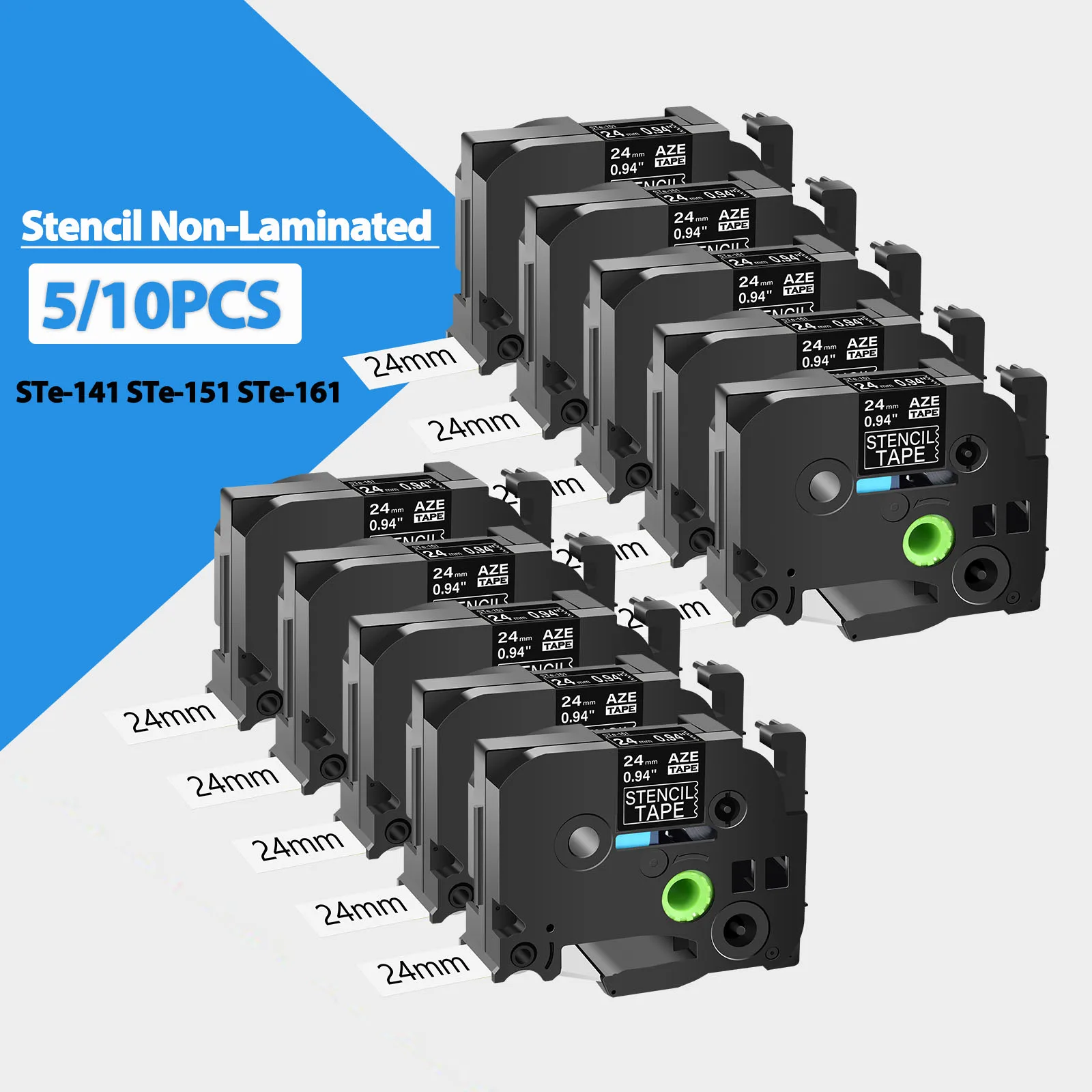 

3/5/10PK Etching Stencil Non-Laminated Tapes Compatible for Brother P-Touch STe-141 STE-151 161 18/24/36mm Mobile Stencil Label