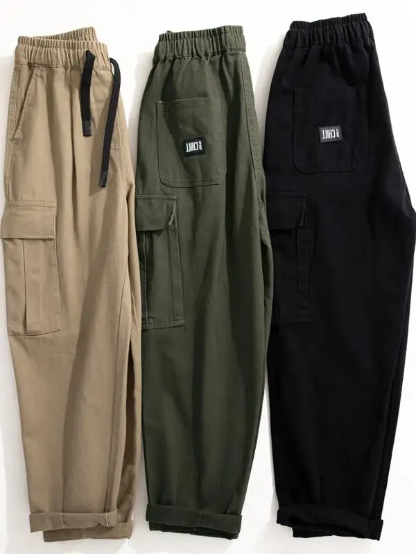 

Свободные хлопковые рабочие брюки, мужские прямые широкие брюки, осень-зима, новый Sle, американский модный бренд, повседневные длинные брюки...