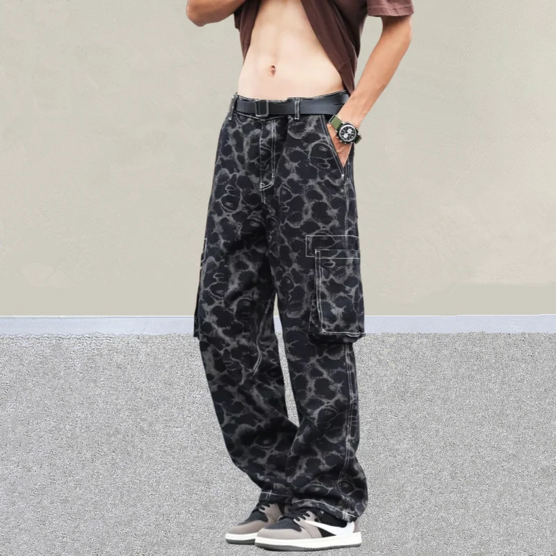 2025 Trashy Y2K Mode Schwarz Leopard Baggy Cargo Neue Jeans Hosen Für Männer 90S Vintage Kleidung Casual Baumwolle Hosen moda Hombre – Detail 8