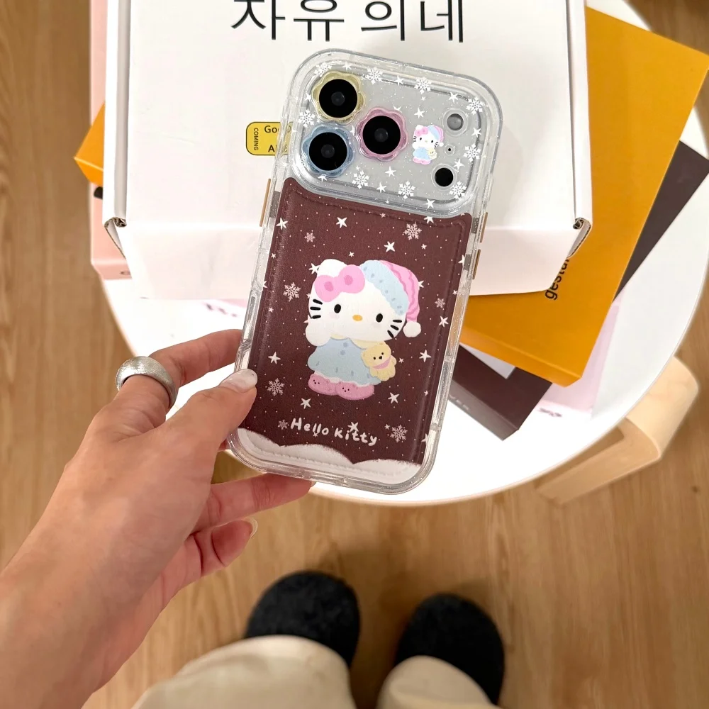 Sanrio Hello Kitty Cuir artificiel imperméable et résistant aux chocs avec une sensation confortable. Convient pour iPhone 13,14,15,16,17