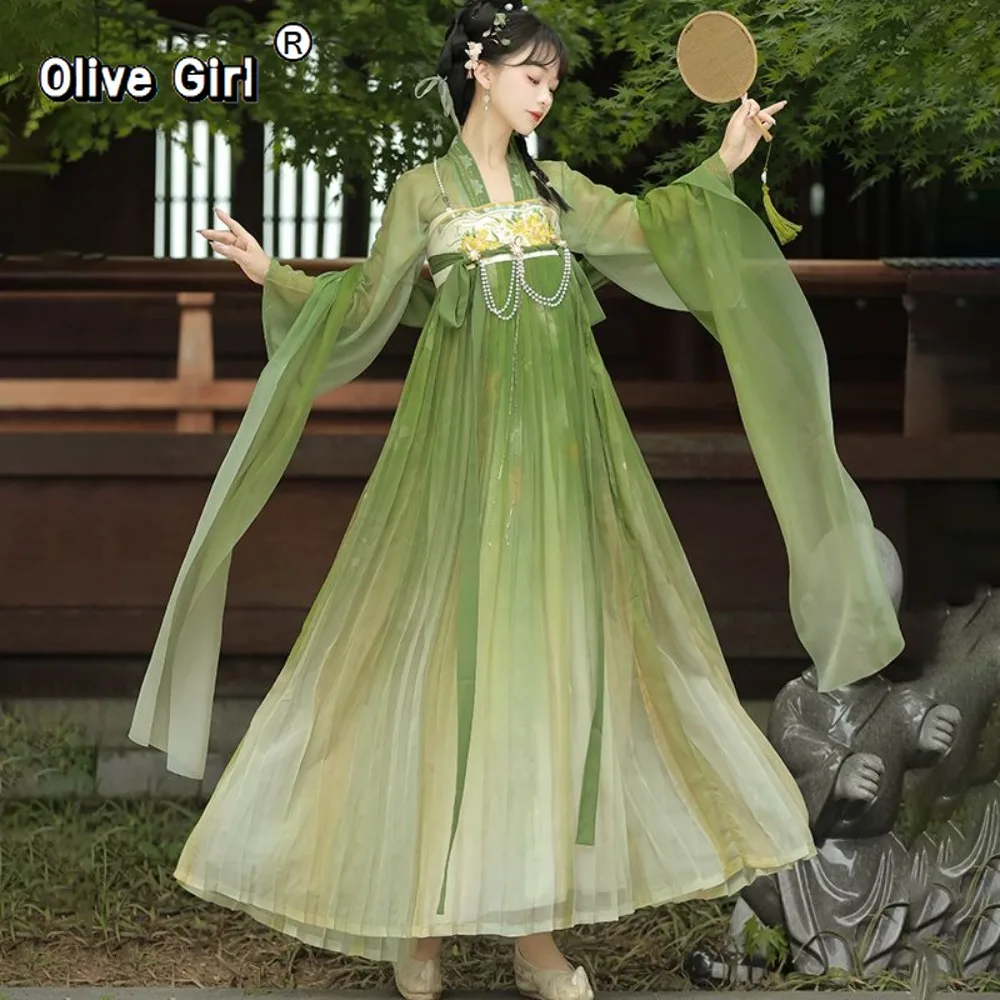 الأصلي Hanfu فستان صيني تأثيري حفلة الأميرة الأصلي Hanfu الصيف تانغ نمط مزدوجة الصدر أعلى مطوي تنورة #2