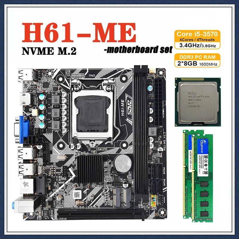 

H61-ME PC Motherboard Set LGA 1155 Kit with I5 3570 CPU and 2*8GB DDR3 Memory Plate Pc Gamer Placa Mae LGA1155 with NVME M.2