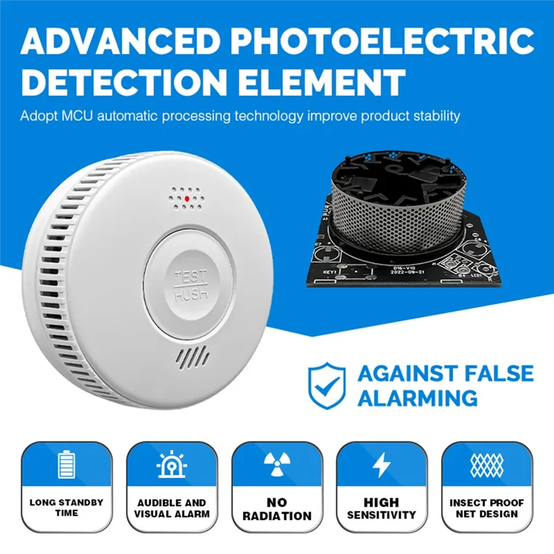 M16K-Fire Alarm System 3 Year Battery, Smoke Detector, Independent Small Unit Featuring LED Indicator And Mute Functionality But